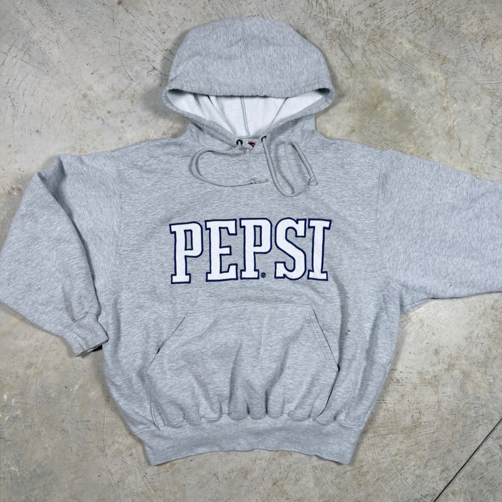 Vtg Pepsi Cola Hoodie Sweatshirt Mens Size L Grey Graphic Pullover Hooded Top